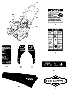 Decals Group Diagram and Parts List for 1696737-01-1022 2019 Briggs and Stratton Snow Blower